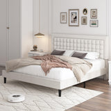 King Bed Frame, Button Tufted Upholstered Platform with Adjustable Headboard