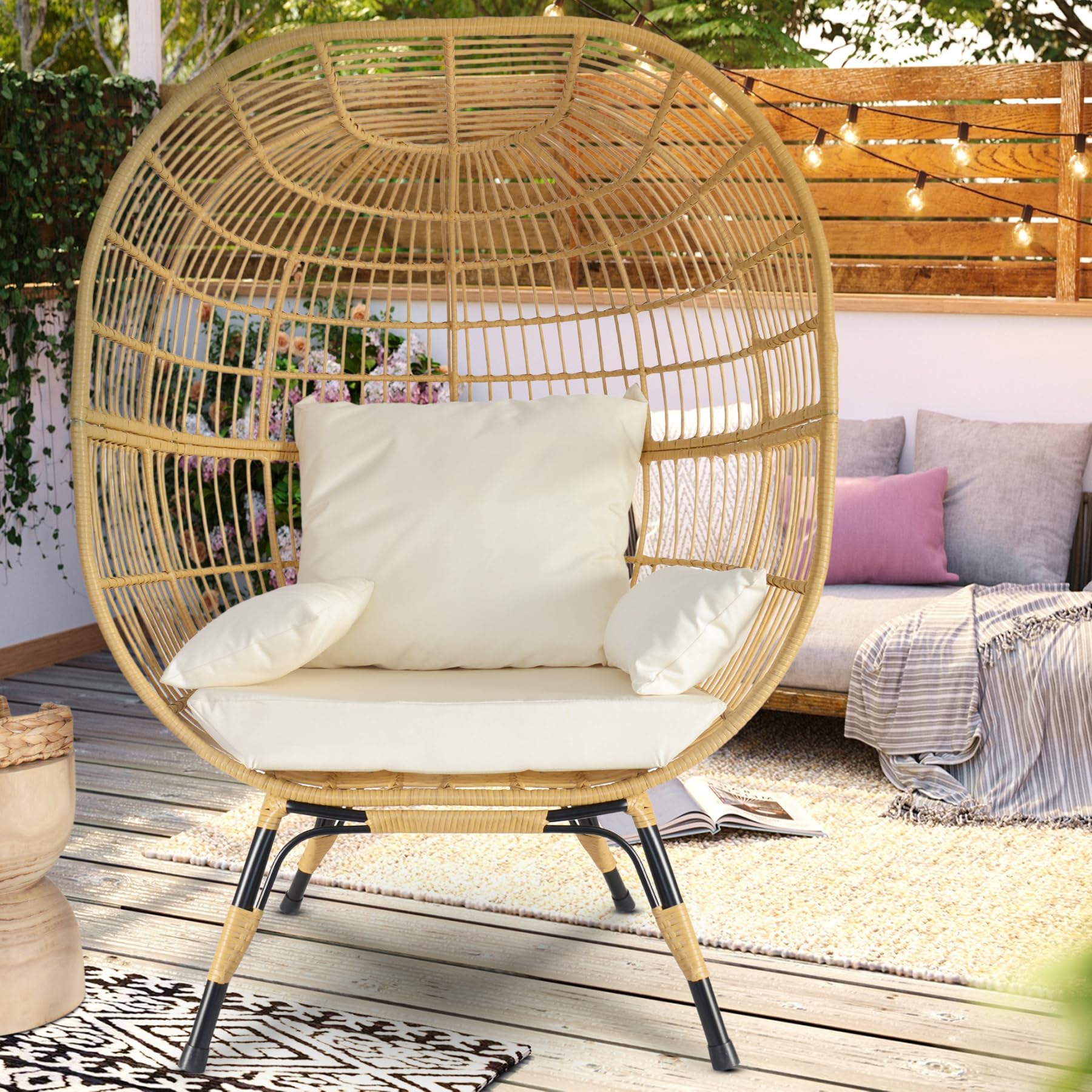 Egg Chair Oversized Indoor and Outdoor Wicker Furniture Lager Capacity Ivory Egg Chair