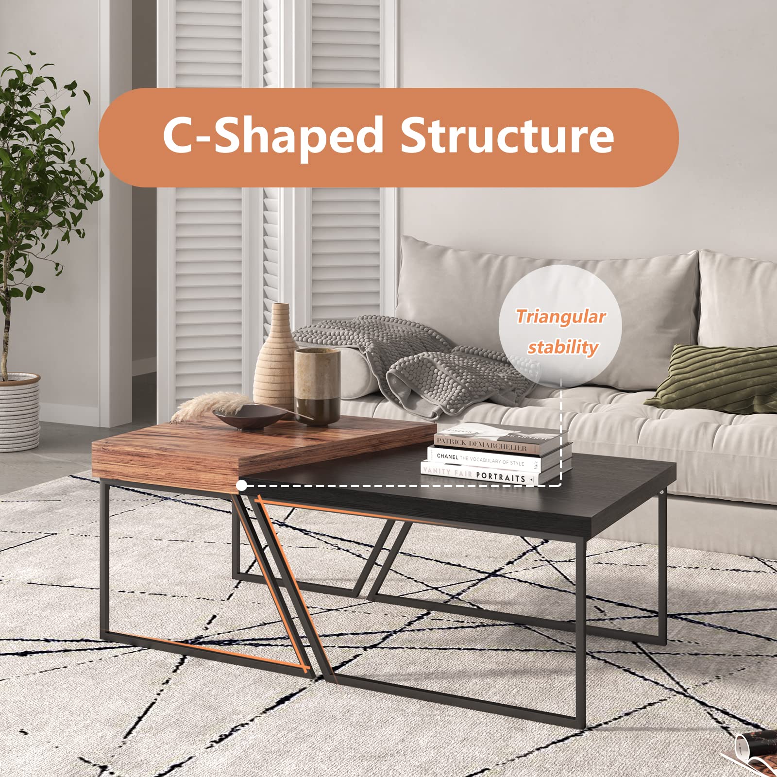 Nesting Table, Modern Stacking Side Table Set of 2