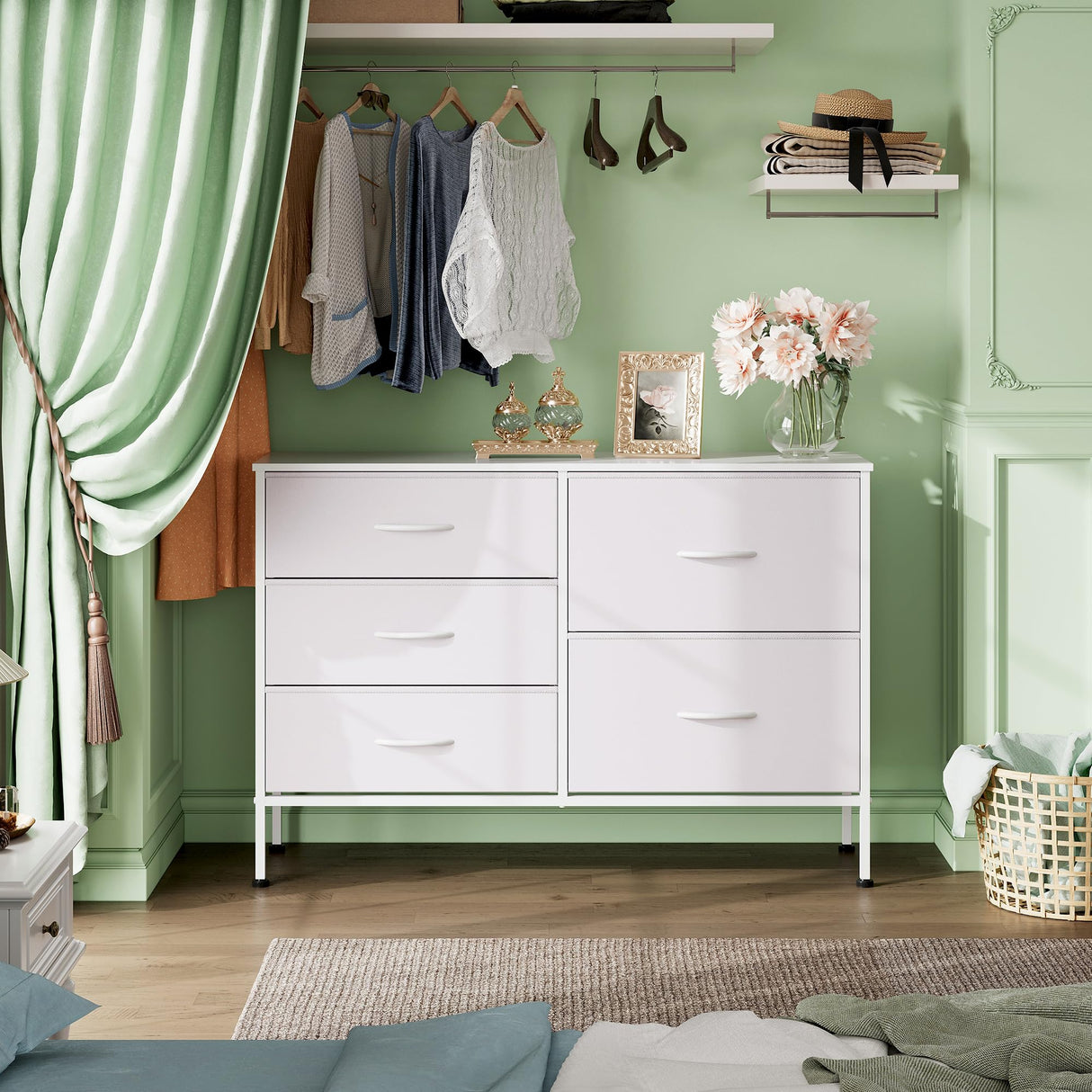 Dresser for Bedroom with 5 Drawers, Wide Bedroom Dresser with Drawer Organizers