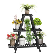 BMOSU 3-Tier Bamboo Plant Stand – Triangular Black Display Rack