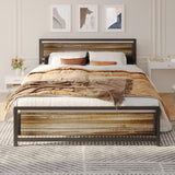 Metal Platform Bed with Wooden Headboard with Rivet