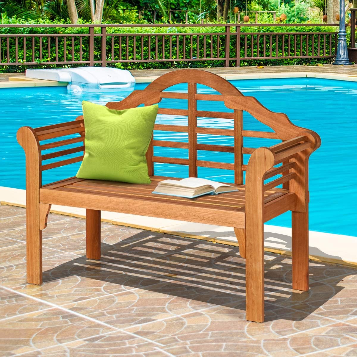 Outdoor Eucalyptus Wood Bench, 4 Ft Foldable Solid Wood Garden Bench