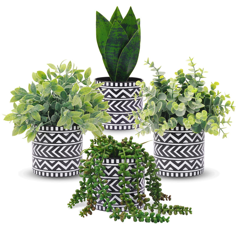 Faux Plants 4 Pack Artificial Potted Plants Fake Snake Greenery Eucalyptus Leaves