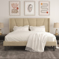 King Bed Frame/Upholstered Platform Bed with Geometric Wingback Headboard