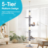 Cat Tree 5-Tier Floor to Ceiling Cat Tower with Cozy Hammock, 89-109 Inch