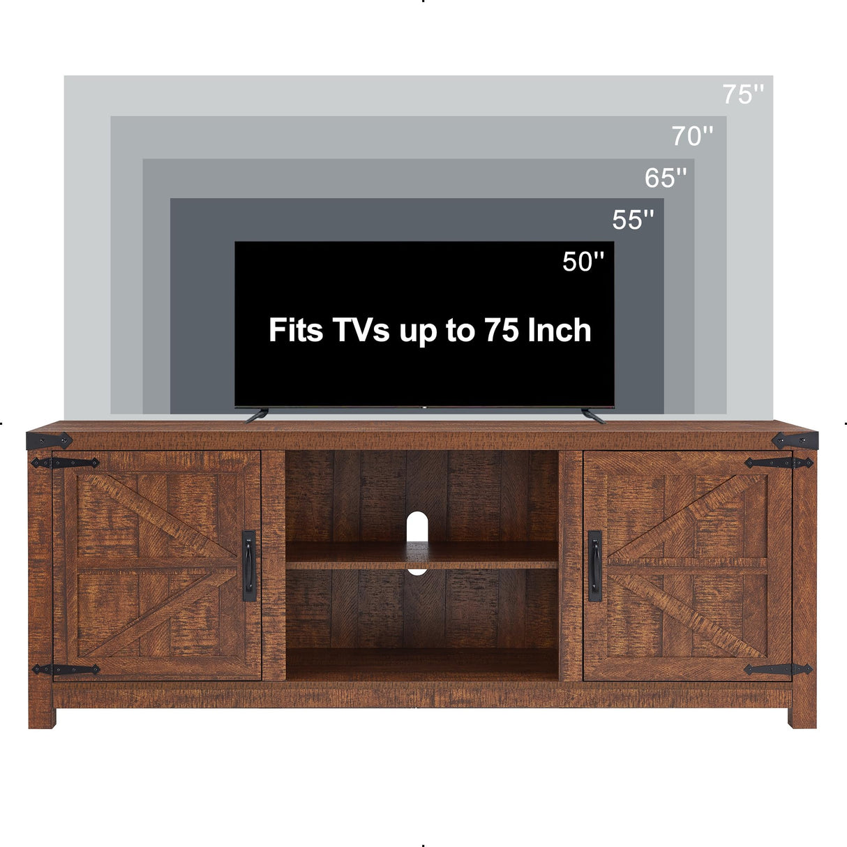 TV Stand for 75 Inch TV, Farmhouse TV Console Table with Barn Door Cabinets