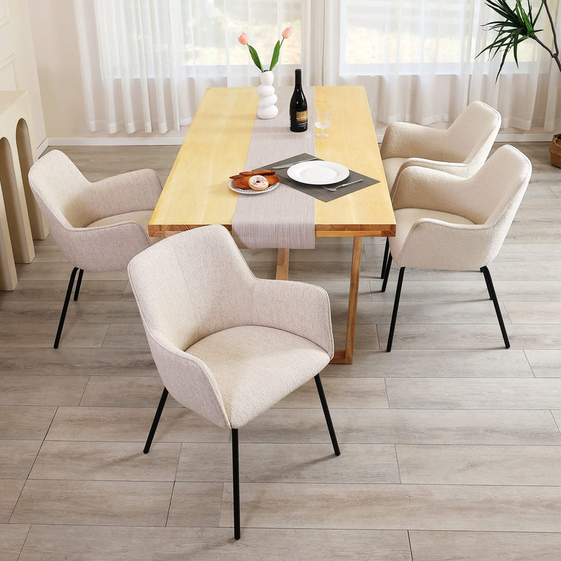 Classic Fabric Dining Chairs Set of 2, Kitchen & Dining Room Beige Chair with Arms