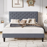 Full Size Velvet Bed Frame with Adjustable Headboard, Diamond Button Tufted and Rivet