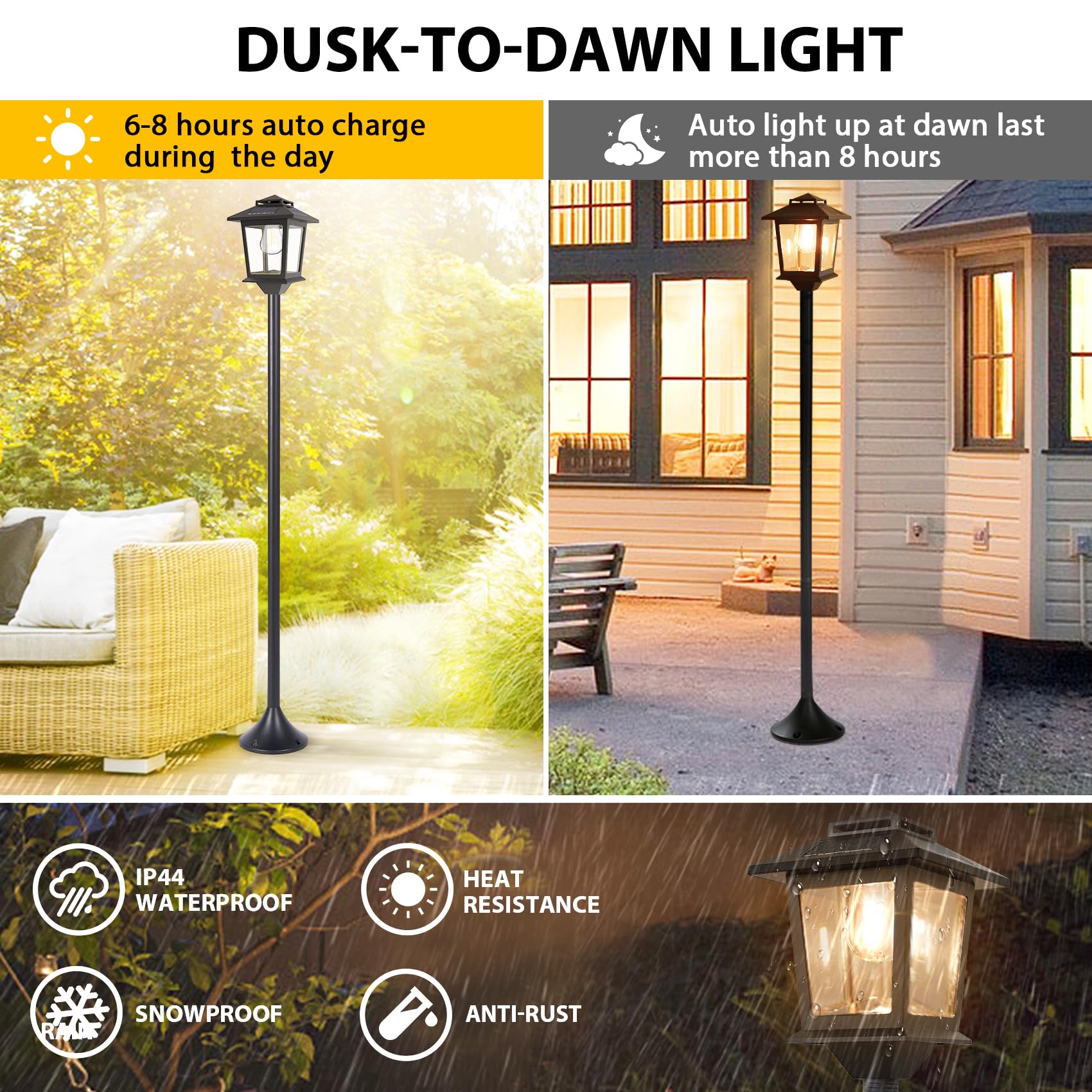 63" Solar Lamp Lights Outdoor 2 Pack  Floor Lamp,Powered Lights