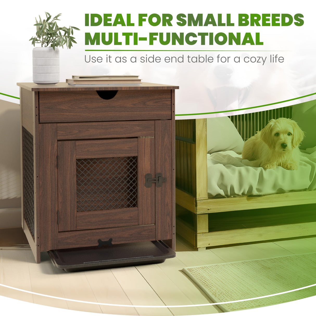 Dog Kennel Furniture, Wooden Dog Crate End Table Under , Metal mesh Dog