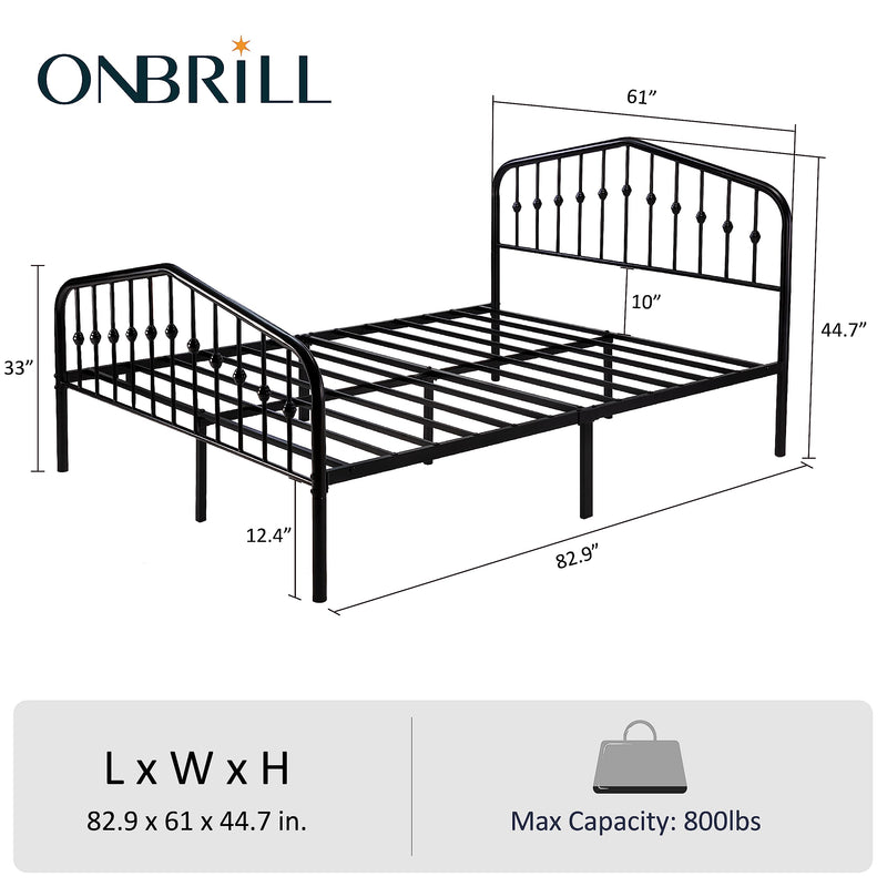 Queen Size Metal Bed Frame with Headboard and Footboard, Steel Slat Support