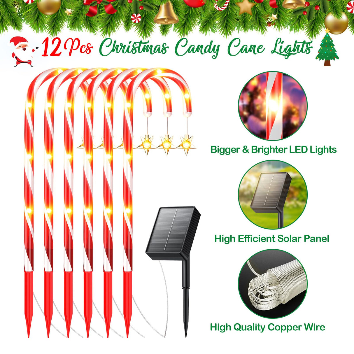 12Pack Solar Candy Cane Lights Christmas Decorations Outdoor