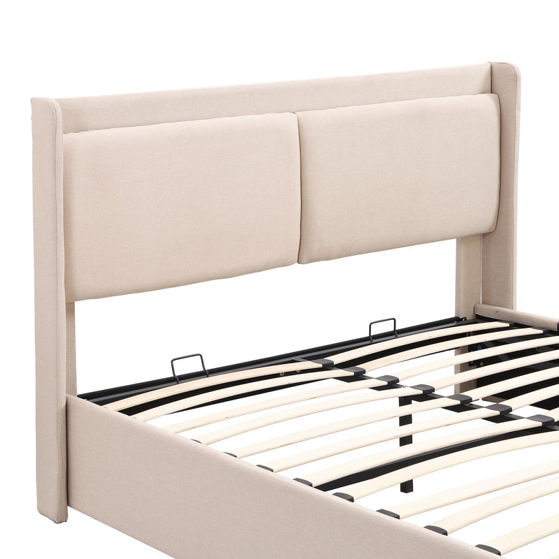 Queen Size Storage Upholstered Hydraulic Platform Bed with 2 Drawers & Linen