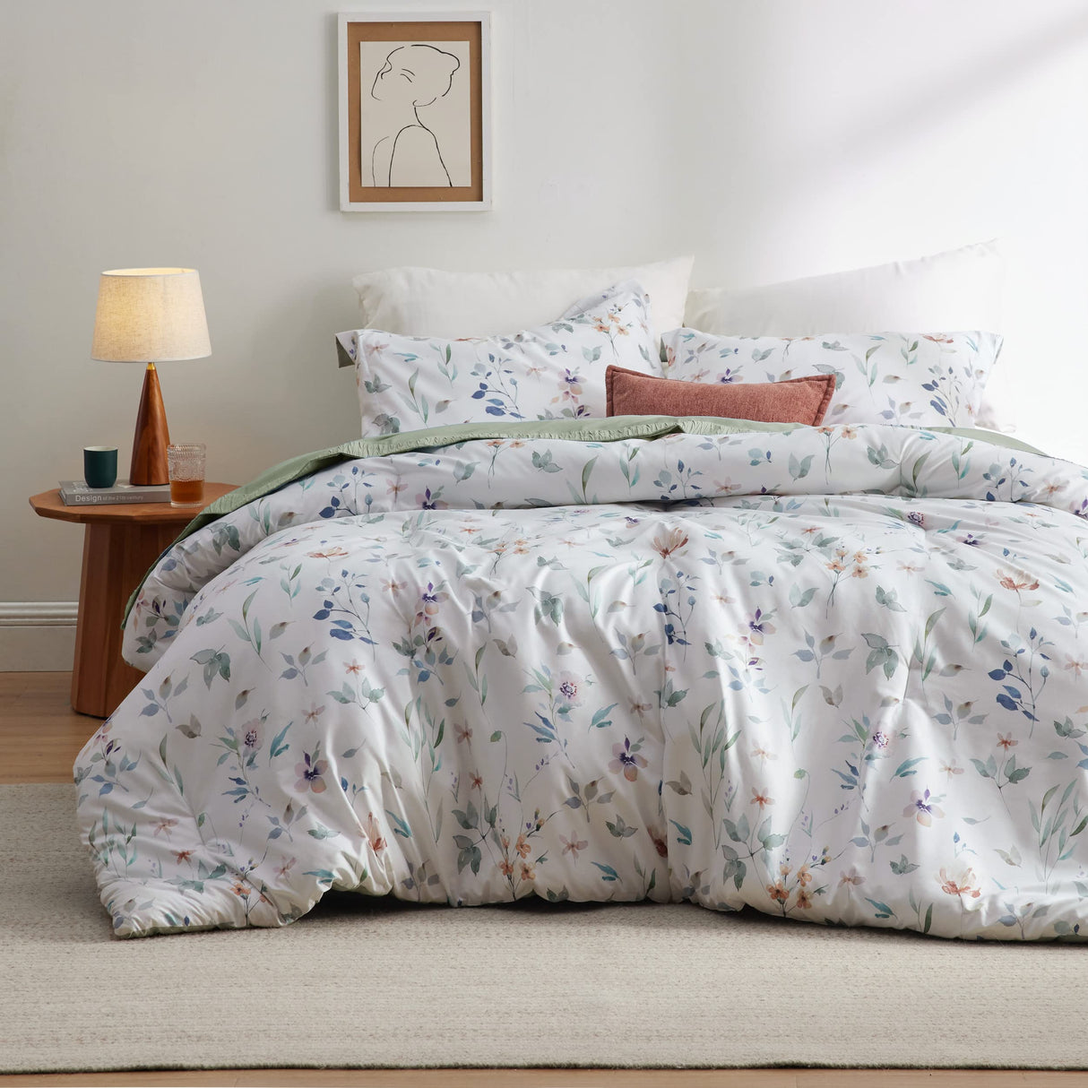 Floral Comforter Set - Queen Bedding Botanical Bed Comforter Queen Set