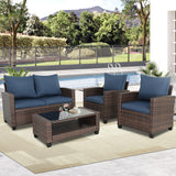 4-Piece Outdoor Patio Furniture Sets Wicker Sofa with Cushions and Coffee Table