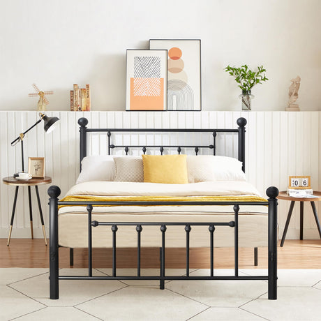 Queen Size Metal Platform Bed Frame with Headboard, No Box Spring Needed/Mattress