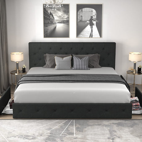 Upholstered King Size Platform Bed Frame