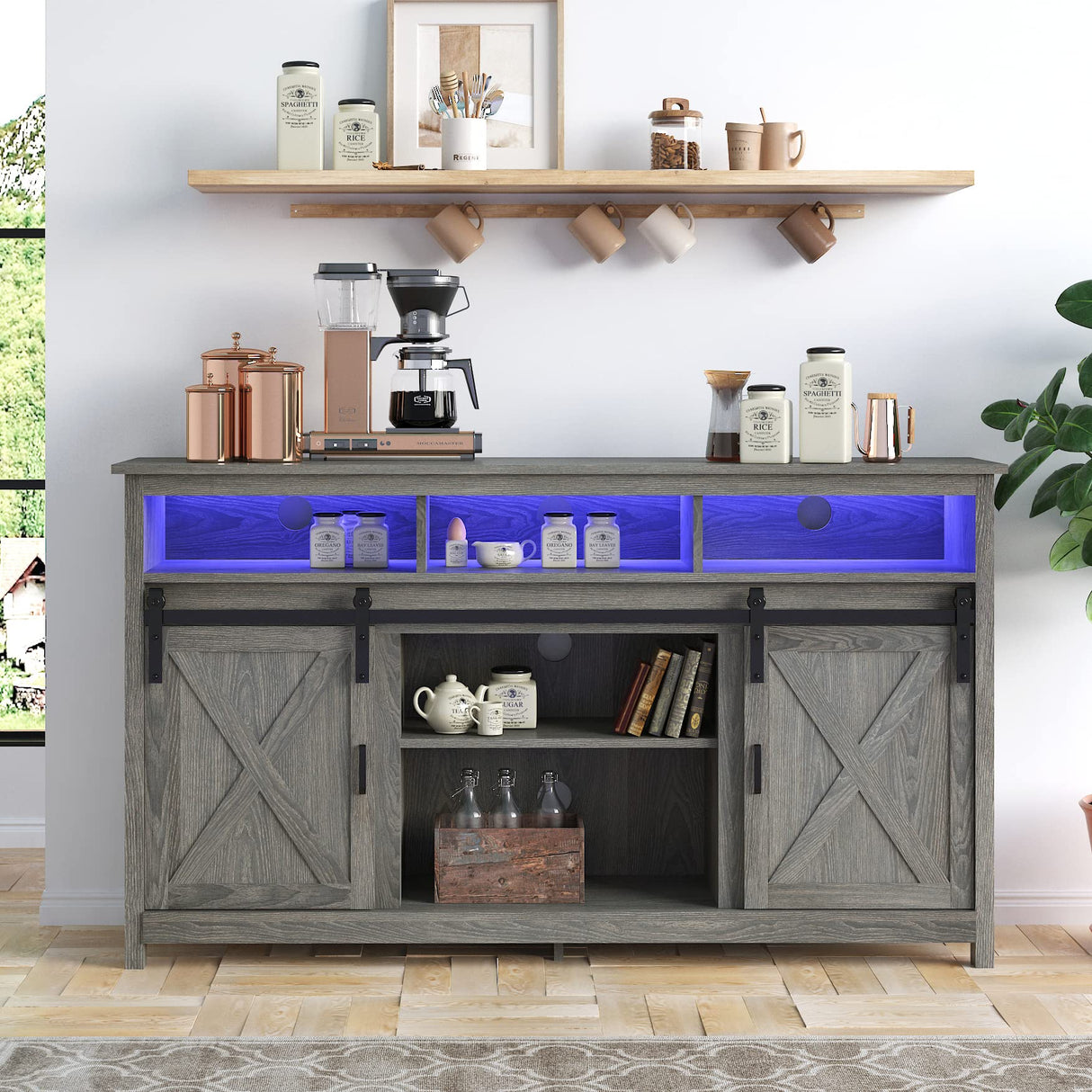 LED Farmhouse TV Stand for 65 inch TVs, Rustic TV Stands