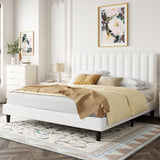 King Bed Frame/Velvet Upholstered Bed Frame with Vertical Channel Tufted Headboard