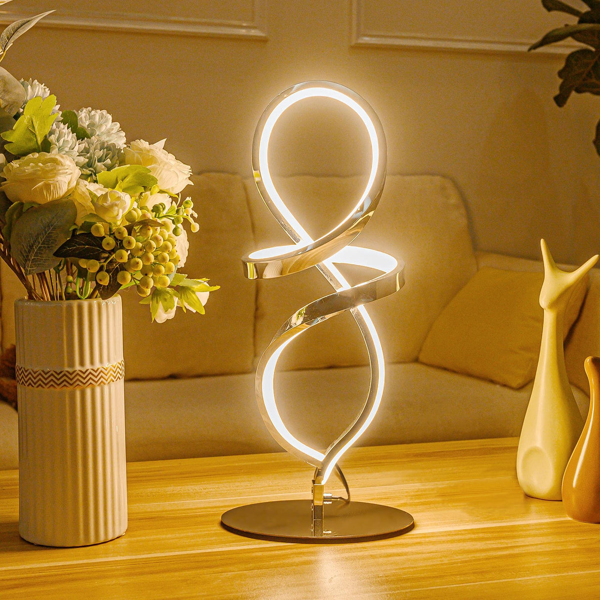 Modern Table Lamp, LED Spiral Lamp, Stepless Dimmable Bedside Lamp