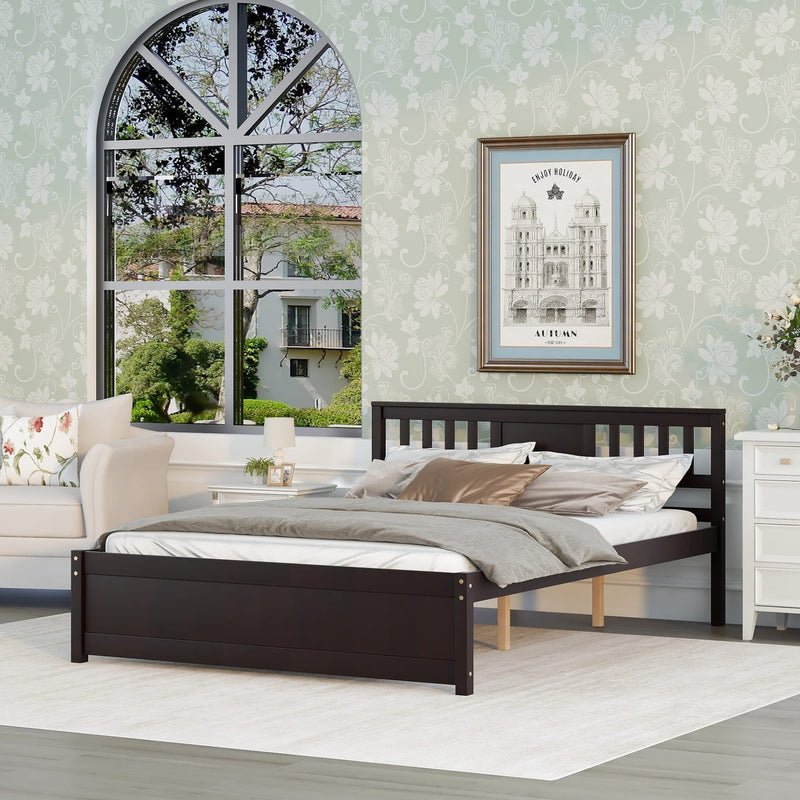 Queen Size Bed Frame, Wood Platform Bed Frame with Headboard, Solid Wood Foundation