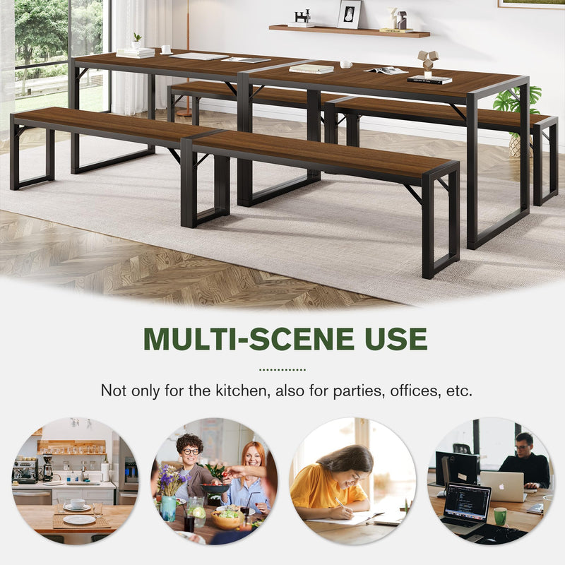 3PC 47.2" Dining Table Set for 4-6, Heavy Duty Kitchen Table with Benches