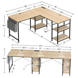 L Shaped Desk with Storage Shelves, Reversible Coner