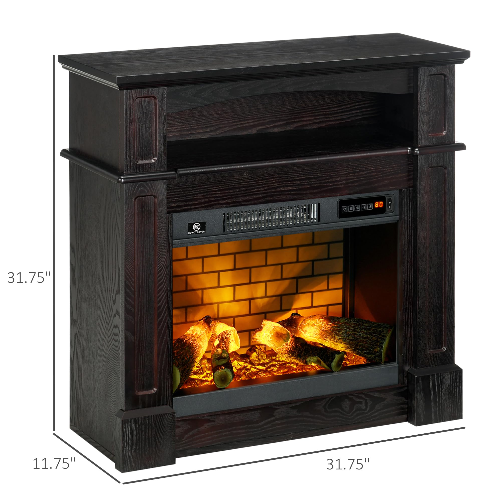 32" Electric Fireplace with Mantel, Freestanding Heater with LED Log Flame