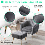 Velvet Modern Tub Barrel Arm Chair Upholstered Tufted Sofa Chair