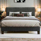 King Bed Frame with Adjustable Headboard Upholstered Bed Frame Platform Linen Fabric