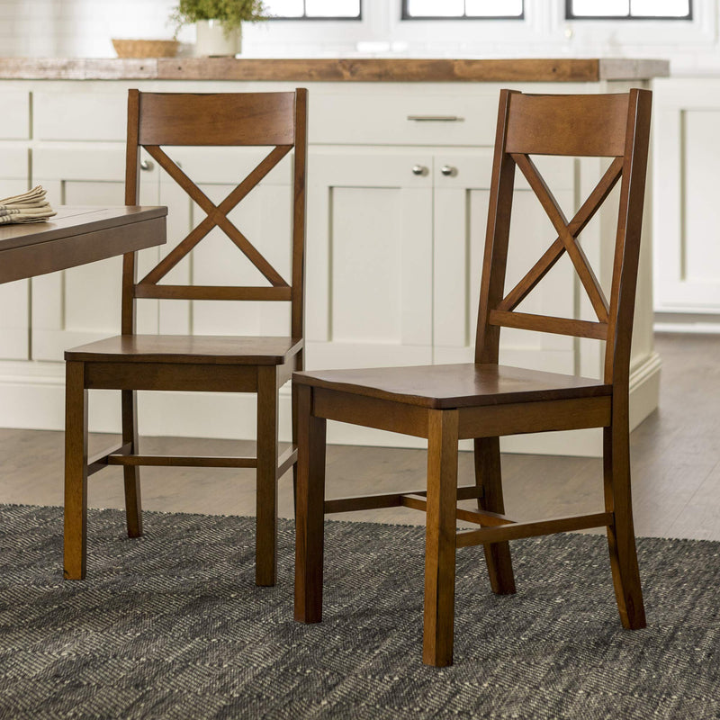 Modern Farmhouse Wood X-Back Armless Dining Chairs Kitchen, Set of 2, Brown