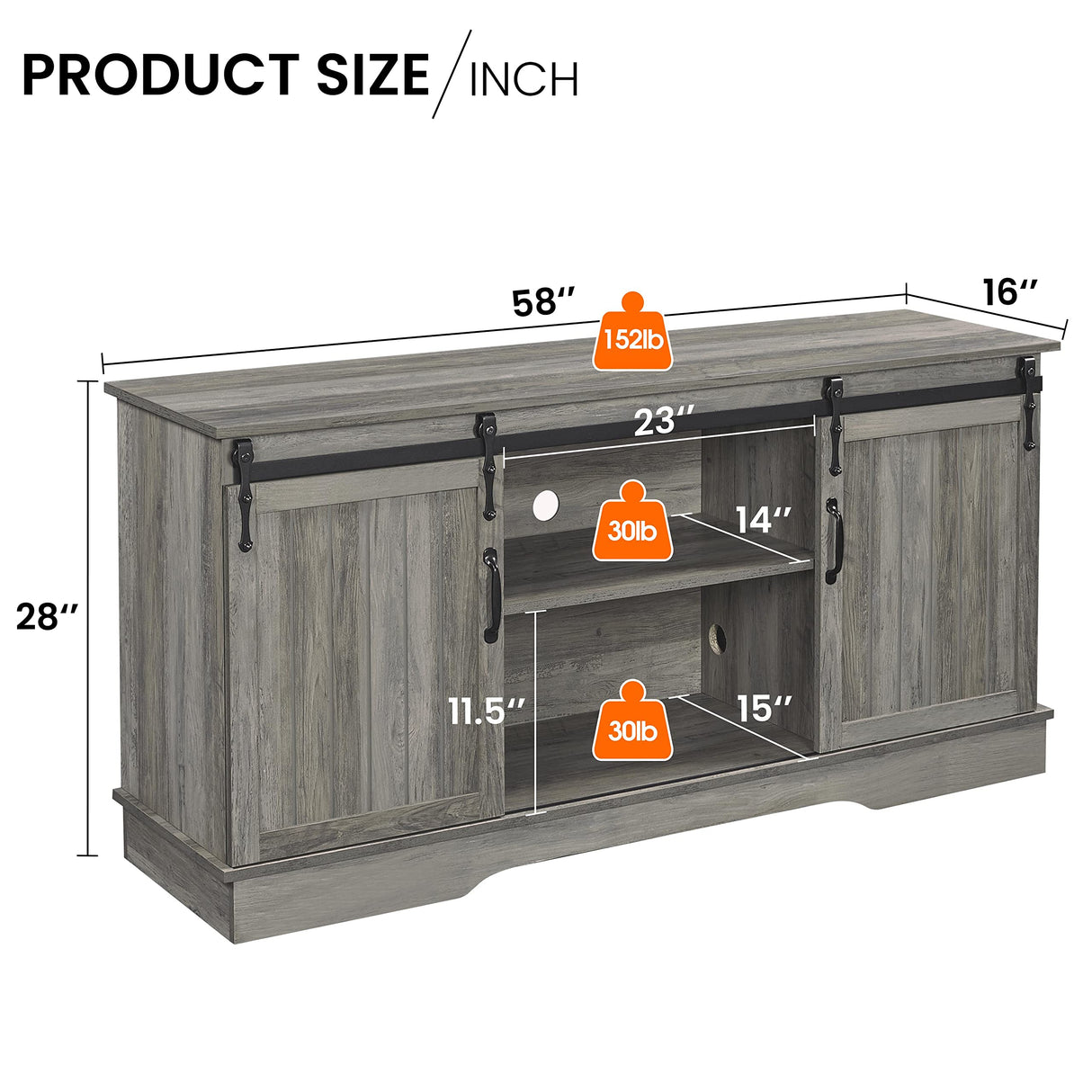 Farmhouse TV Stand wih Storage, 58" Entertainment Center