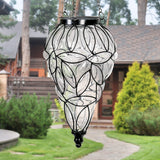 Outdoor Garden Solar Lights, Tear-Shaped Glass Metal Hanging Lantern