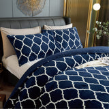 Navy Blue Sherpa Fleece Comforter Set Queen Size, Plush Flannel Bedding Set