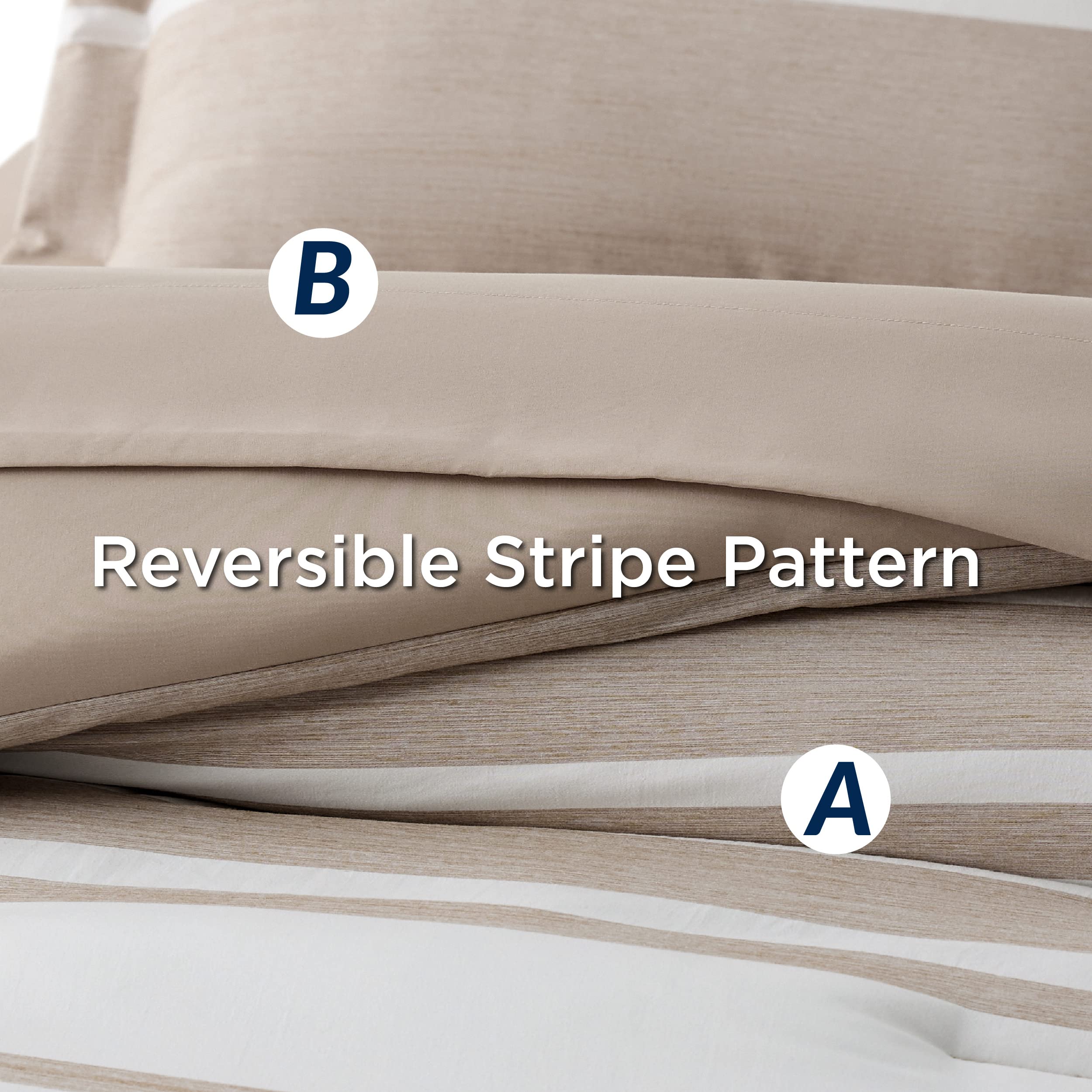 Bed in a Bag Twin Size 5 Pieces, Khaki White Striped Bedding Comforter Sets All Season Bed Set