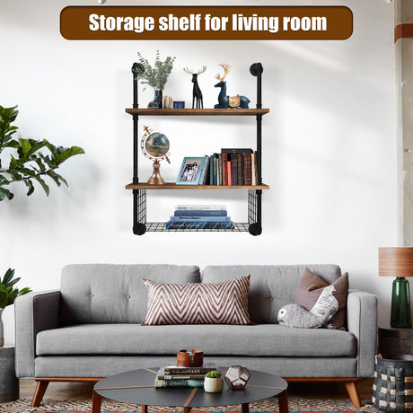 Industrial Pipe Shelving 2 Tiers 24in Bathroom Shelves Wall Mounted