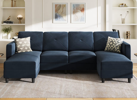 Convertible U Shaped Sofa Sectional Couch with Double Chaises 4 Seat Sofa