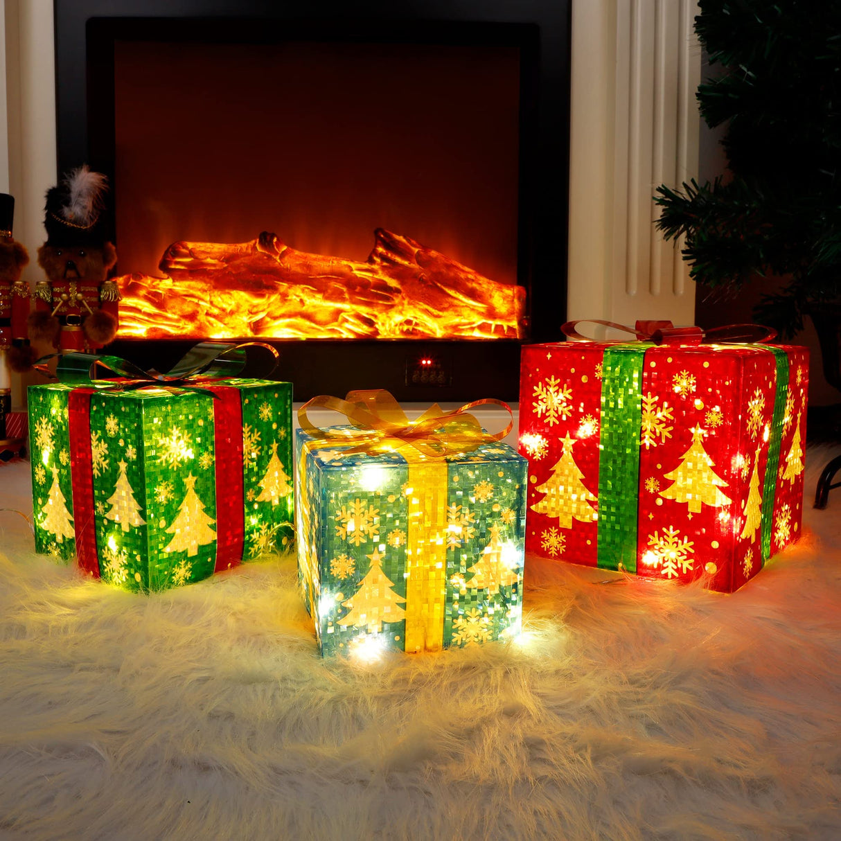 Set of 3 Lighted Gift Boxes Christmas Decorations