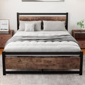 King Size Bed Frame with Wooden Headboard, Heavy Duty Metal Platform Bed Frame