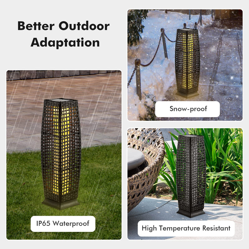 2-Piece Outdoor Solar Powered Floor Lamps, IP65 Waterproof Wicker Floor Lamps