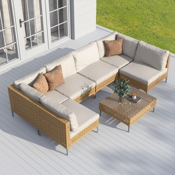 7-Piece Wicker Patio Furniture Set, All-Weather Outdoor Sectional Sofa