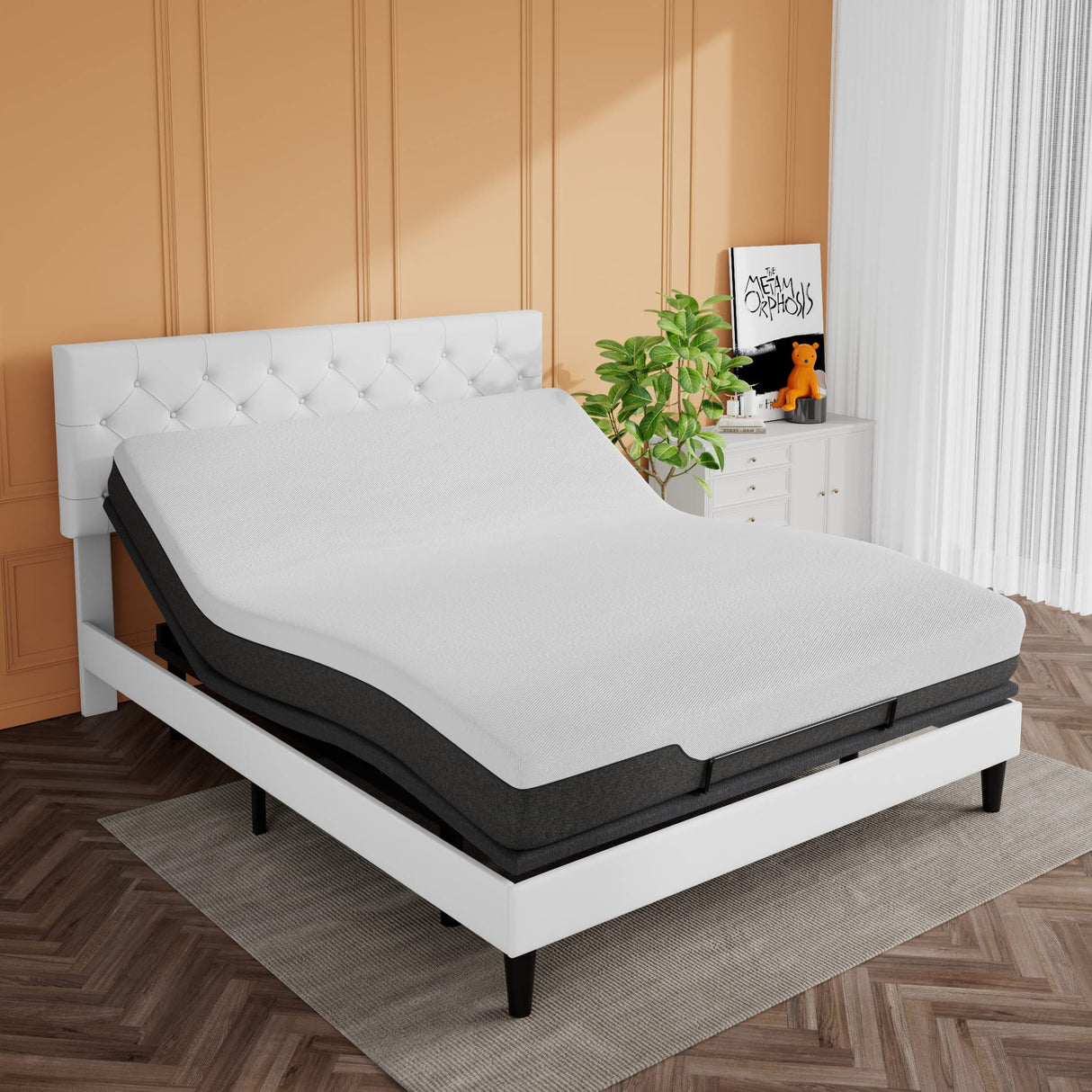 Electric Adjustable Bed Base, Ergonomic Basic King Size Bed Frame with Upgraded Motors