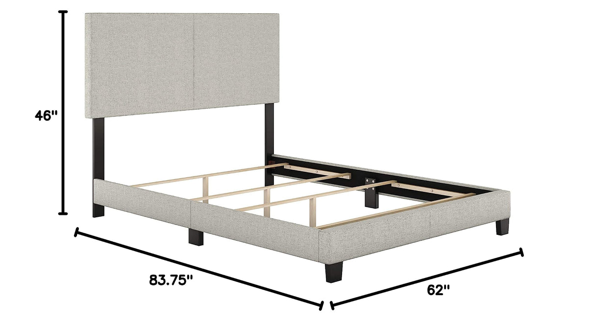 Milan Linen Fabric Upholstered Platform Bed Frame w/Adjustable Headboard, no Noise