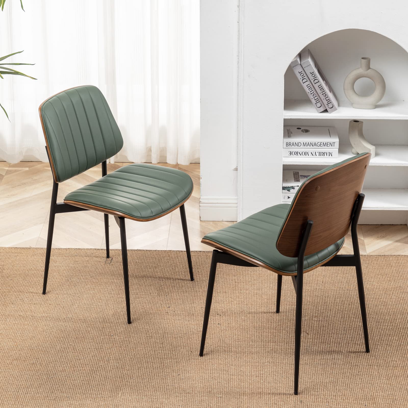 Dining Chairs Set of 2 Mid Century Modern Retro Faux Leather Chair