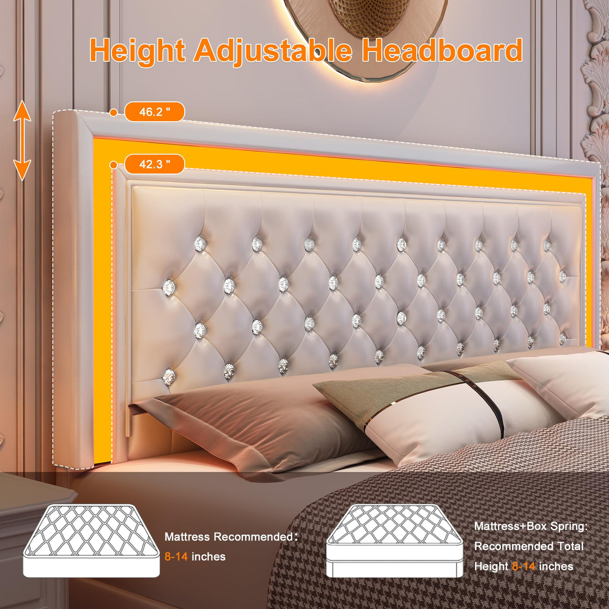 Queen Led Bed Frame with 4 Storage Drawers Adjustable Headboard