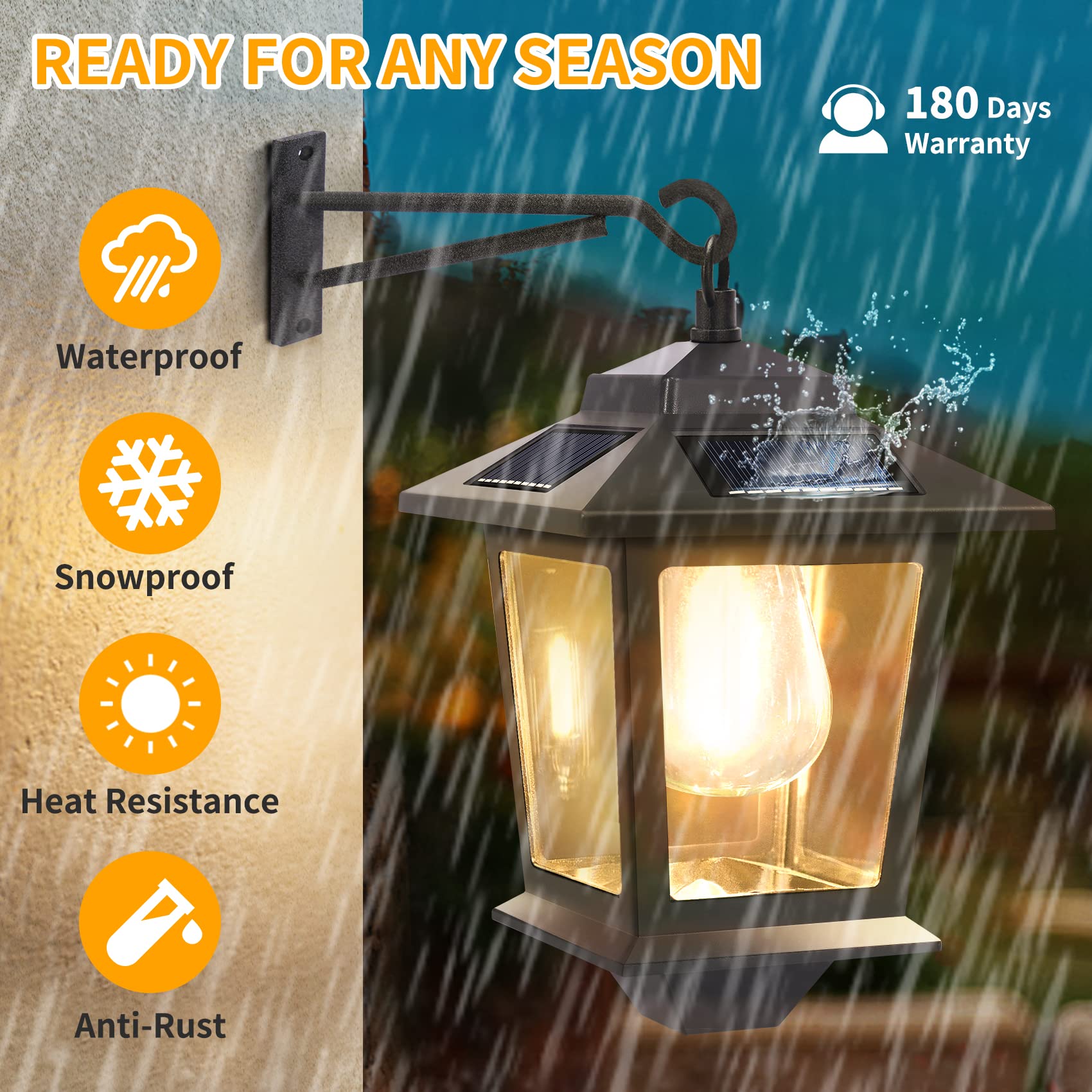 2 Pack Solar Wall with Replaceable Bulb, Outdoor Hanging Solar Lights