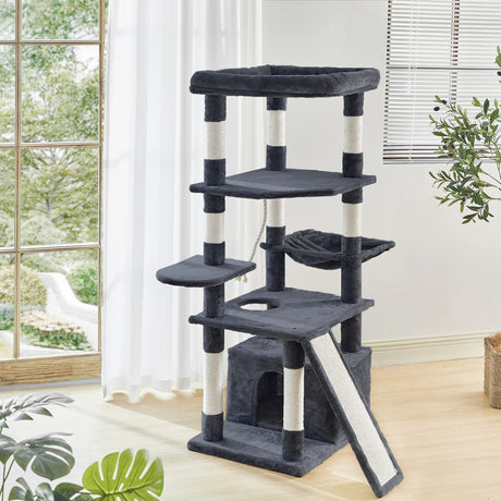 55.9 Inches Cat Tree Multi Level Cat Tower with Sisal-Covered Scratching Posts