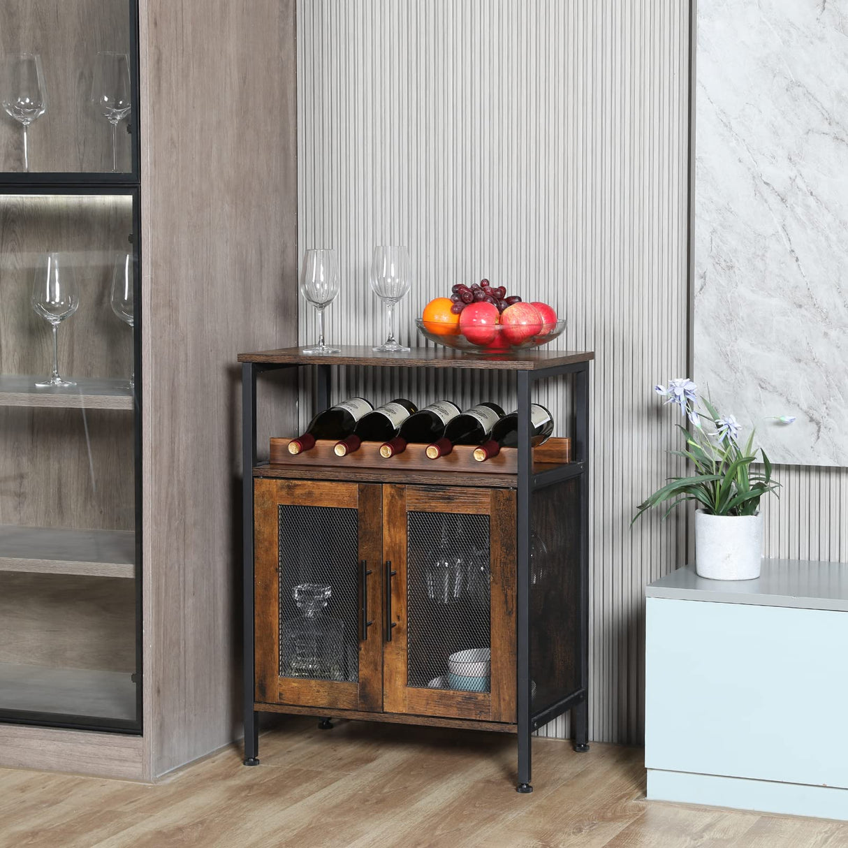 Wine Bar Rack Cabinet with Detachable Wine Rack, Coffee Bar Cabinet