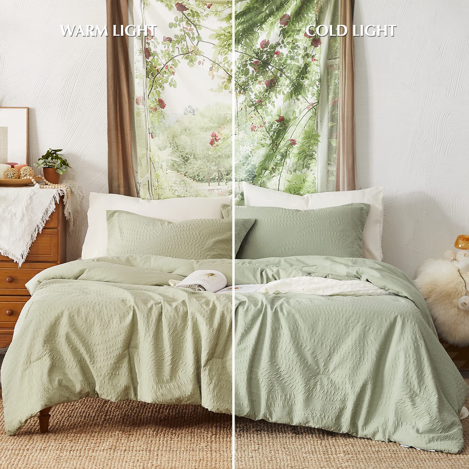 Bed in a Bag Sage Green 7-Pieces, Botanical Pattern, All Season